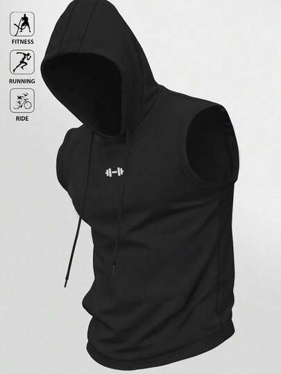 Manfinity EMRG Men's Drawstring Hooded Black Sports Tank Top Breathable Comfortable Slim Fit For Gym Casual Sleeveless Hoodie Gym Top