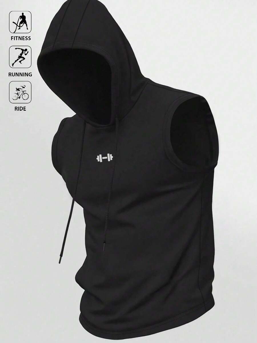 Manfinity EMRG Men's Drawstring Hooded Black Sports Tank Top Breathable Comfortable Slim Fit For Gym Casual Sleeveless Hoodie Gym Top - Black - View 1