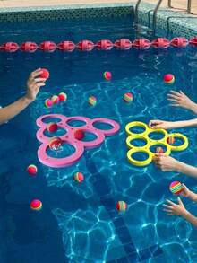 MINKOJA 1+10 Pieces Throwing Rings Triangles Circles, Suitable For Water Sports Floating Pool Toys Throwing Games For Ages 3 , Water Fun Throwing Toys - Multicolor - View 1