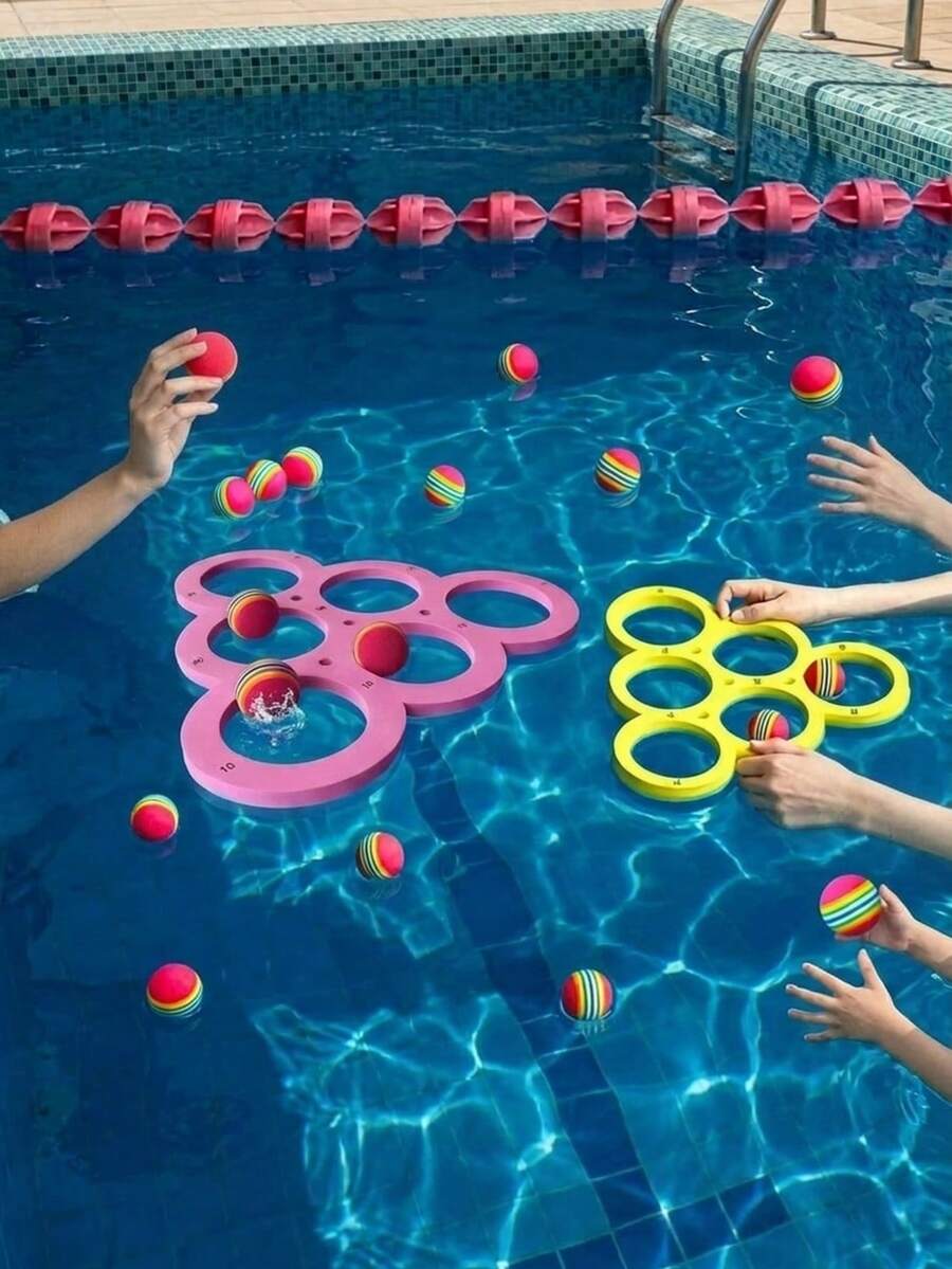 MINKOJA 1+10 Pieces Throwing Rings Triangles Circles, Suitable For Water Sports Floating Pool Toys Throwing Games For Ages 3 , Water Fun Throwing Toys - Multicolor - View 1