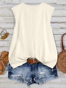SHEIN LUNE CURVE Camisa de mujer de talla grande con cuello redondo y abotonadura, primavera/verano - Albaricoque - Ver 2