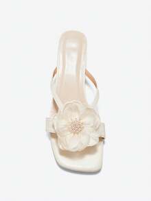 Eladyva 2026 Primavera/Verano Nuevos Sandalias de Tacón Alto de Dedo Abierto con Decoración de Flor de Perla Estilo Francés para Mujer, Elegantes y Versátiles - Beis - Ver 7