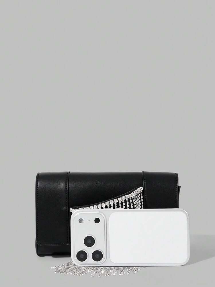 Ontre LADIES CLUTCH BAG, EXQUISITE DIAMOND STRIP SQUARE BAG. - Black - View 6