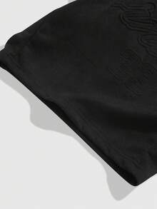 ROMWE MEN Men's Solid Color Drawstring Waist Casual Shorts, Spring/Summer - Black - View 4