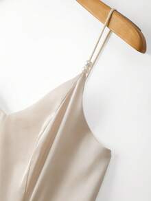 GlowEve Elegant Commuter Fashion Satin Slip Dress With Pearl Decor, Vintage Chic For Party And Gathering - Apricot - View 5