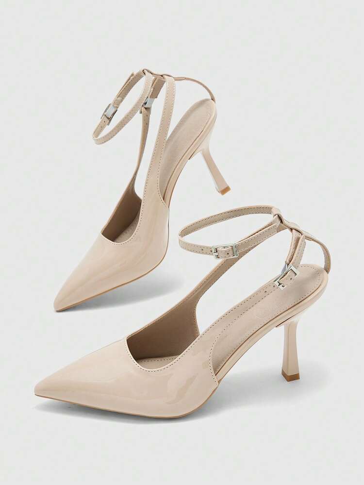 CUCCOO BIZCHIC Pointed Stiletto Apricot Mirror Ankle Strap Back Strap Women's High Heel Shoes Temperament Simple Fashion Versatile Commuter Dating Women's Shoes Women's Shoes