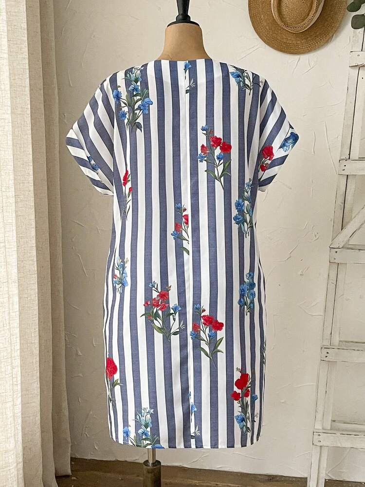 Plus Size Women's Early Spring Short Sleeve Striped Dress Summer Summer Outfit For Women Festival Outfits For Women Beach Outfits For Women Vacation Outfits Women Holiday Outfits  For Women Country Concert Outfit