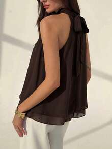 Aloruh Áo hai dây dáng chữ A bằng chiffon màu tím mận, kiểu bohemian tối giản, gợi cảm, cổ yếm, xếp ly, chất liệu xuân/hè, dành cho nữ. - Cà phê nâu - Xem 2