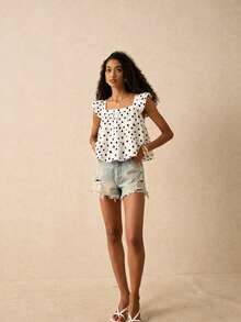 SHEIN Frenchy 女士休闲多层荷叶边宽松衬衫，波点衬衫，夏季套装 - 彩色 - 查看 4