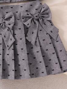 Elladie kids Bộ đồ bé gái (nhỏ) gồm áo croptop hai dây bèo nhún và chân váy xếp ly thắt nơ, trang phục mùa hè ngọt ngào và dễ thương dành cho các bé gái thanh lịch. - Xám - Xem 7