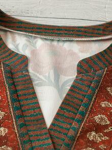 Linhara Áo kiểu nữ cỡ lớn cổ chữ V tay ngắn phối màu, họa tiết patchwork, kẻ sọc, phong cách vintage đa năng, thích hợp cho kỳ nghỉ, hẹn hò, mặc hàng ngày, mẫu mới mùa xuân/hè. - Nhiều màu - Xem 4