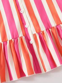 Conjunto informal de 2 piezas de top con volantes a rayas y pantalones para niñas preadolescentes - Multicolor - Ver 4