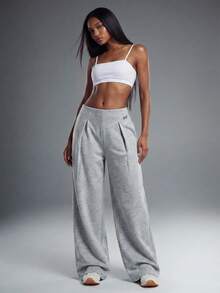 Normani Pantalones casuales anchos y sueltos con pliegues para mujer - Gris Claro - Ver 6