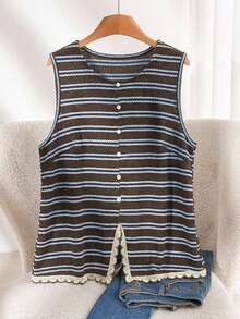 CosyJoli Áo hai dây và áo tank top cỡ lớn, áo kiểu không tay thường ngày cho nữ, áo tank top rộng kẻ sọc, áo vest viền ren, trang phục thường ngày cho nữ. - Nhiều màu - Xem 6