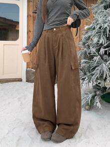 DAZY Celana Jeans Wanita Kasual Longgar dengan Kaki Lebar Model Flare - Coklat - View 4