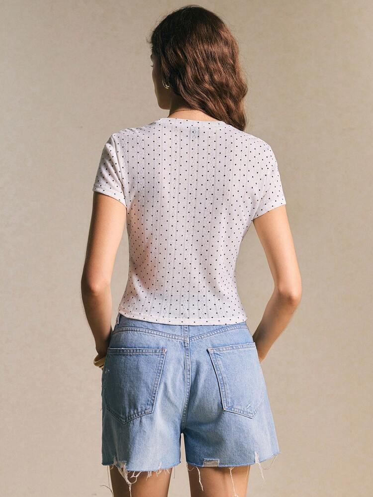 Poéselle Áo thun ngắn tay nữ dáng casual in chấm bi, thoáng khí, thích hợp cho mùa hè. - trắng - Xem 3