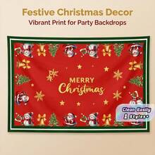 1Pc Christmas Tablecloth, Santa Snowman Print Polyester Table Cover For Xmas Party Decor - Multicolor - View 1