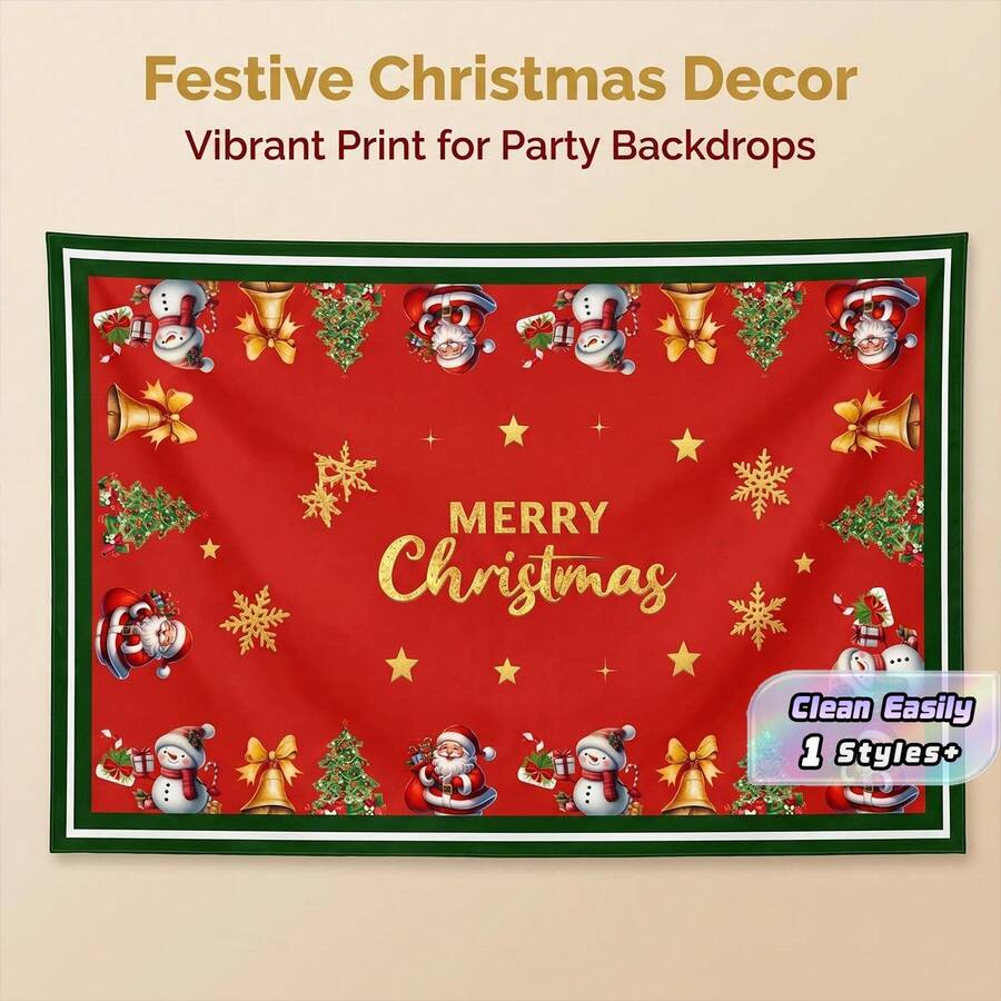 1Pc Christmas Tablecloth, Santa Snowman Print Polyester Table Cover For Xmas Party Decor - Multicolor - View 1