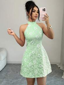 Elenzga Ladies Weave Elegant Romantic Cute Fashionable Short Dresses Wedding Garden Party Cocktail Mint Green Summer - Green - View 3