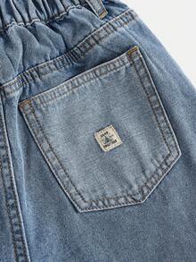 SHEIN Tween BoyLoose Fit Blue Denim Shorts - Blue - View 5