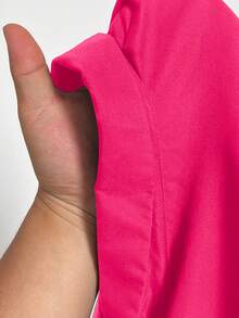 Maweii Plus Size Women Solid Color Short Pocket Shirt Women Outfit Set Denim Outfit Women - Hot Pink - View 6