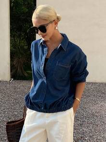 Livesso Áo khoác denim nữ casual, kiểu dáng denim bạc màu, thích hợp cho mùa xuân/thu. - Màu xanh lam - Xem 6