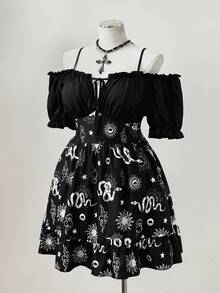 Sunspun Plus Size A-Line Off-Shoulder Ruched Dress, Dark Aesthetic - Multicolor - View 4