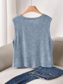 CosyJoli Blusa informal de talla grande para mujer con cuello en V y botones delanteros - Celeste - Ver 2