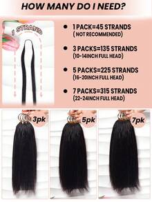 Boho Braids Tóc giả móc sợi Yaki màu sáng, đã được tách sẵn, làm từ tóc người Remy, kiểu thẳng, mềm mại, trọng lượng 50g/150g/250g, không đường nối, vô hình, phù hợp cho tóc mỏng của phụ nữ. - Natural Black - Xem 5