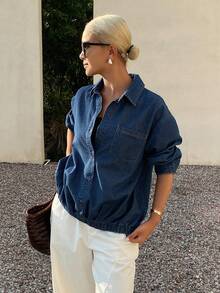 Livesso Áo khoác denim nữ casual, kiểu dáng denim bạc màu, thích hợp cho mùa xuân/thu. - Màu xanh lam - Xem 5