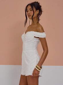 MUSERA Bara Axlar Rynkad Byst Volangkant Broderad Playsuit Sexig Söt Vår Sommar Semester Semester Utekvällning Flickigt Cool Tjej Sen Utcheckning - Vitt - Visa 4