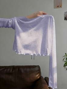 Resyla Vestido camisero con adorno de encaje, chaqueta de punto de manga larga ligera para protección solar de verano para mujeres - Morado - Ver 2