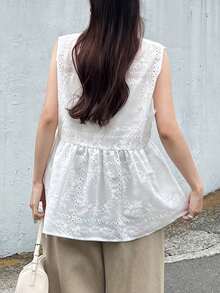 FRIFUL Women's V-Neck Textured Loose Fit Vest Sleeveless Regular Jacket Summer - White - View 5