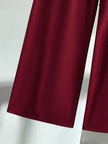 1 pièce, manches courtes, décontracté, imprimé décalé, printemps et été, ensemble de déplacement pour adolescentes, pantalon droit sport et décontracté, ensemble deux pièces léger et confortable à manches courtes. - Rouge foncé - Voir 4