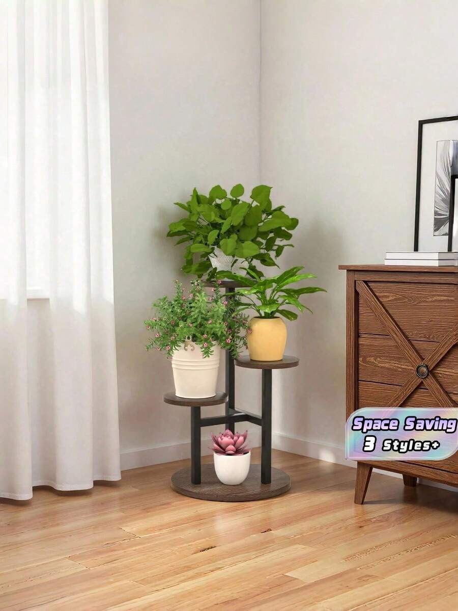 1个4层室内外植物架金属木质转角植物架多层花架,适用于阳台、花园、露台、客厅家居装饰,坚固防锈,展示架,收纳架,适用于盆栽植物,花架,置物架 - 彩色 - 查看 1