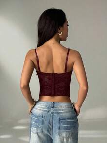 SHEIN PETITE 性感蕾丝透视吊带背心，派对装扮，约会装，通勤装，可爱抹胸，性感夜店上衣，束身胸衣，无肩带上衣，外出上衣，夏季上衣，可爱上衣，女士夏季穿搭，蕾丝上衣，束身胸衣，秋冬打底衫 - 中紫紅色 - 查看 2