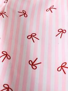 SHEIN 女婴幼儿0-3岁春夏新款百搭日常粉色条纹蝴蝶结图案编织连体衣 - 粉色 - 查看 5