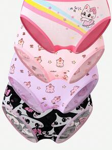 SHEIN 5-Piece Young Girl Soft Cotton Underwear,Light Pink Rabbit & Capybara Graphic Prints,Floral Plaid Skin-Friendly Knit Daily Briefs Random Blind Box - Multicolor - View 7