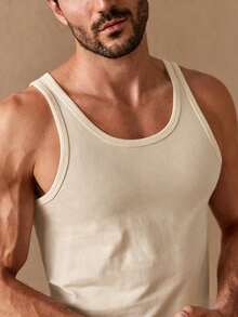 HIMLAND Men's Casual Everyday Commute Minimalist Solid Color Tank Top, Summer - Khaki - View 6