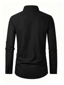 Manfinity Mode Men's Casual Solid Color Long Sleeve Formal Shirt, Minimalist Versatile For Daily Wear, Spring/Autumn, Ceremony - Black - View 2