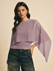 Poéselle Women's Solid Color Pleated Casual Versatile Daily Wear Top,Summer Top - Dusty Purple - View 4