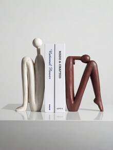 Madebyblanc 1 Piece Of Back-To-Back Matchstick Figure Sculpture Ornament, Used As A Vintage Bookshelf,  Cabinet, Bedside Table, Entrance Decoration, Back-To-Back Art Book Shelf, Book Holder, Anti Tipping White Porcelain Bookshelf - multicolor - View 5