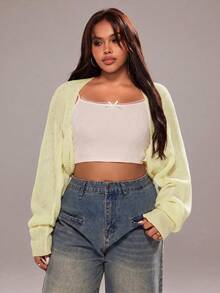 Rustia Áo khoác cardigan tay cánh dơi mới dành cho nữ cỡ lớn - Vàng nhạt - Xem 7