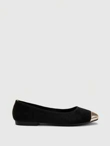 CUCCOO BIZCHIC Women Shoes Spring And Autumn Splicing Square Toe Flat Bottom, Simple Suede Shoes Commuting Shopping - Black - View 6