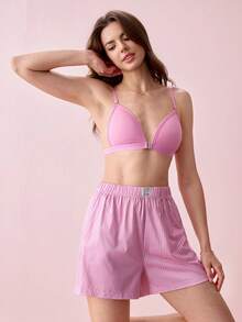 Bonmuse Bộ 3 món quần dài kẻ sọc cổ điển dành cho nữ, quần short, quần mặc nhà thoải mái, thích hợp cho mùa xuân/hè. - Nhiều màu - Xem 6