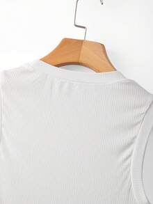 Everyssa Knitted Ribbed Crew Neck Casual Metallic Decor Design Retro Commuter Elegant Slim Fit Women Tank Top, Spring/Summer - White - View 4