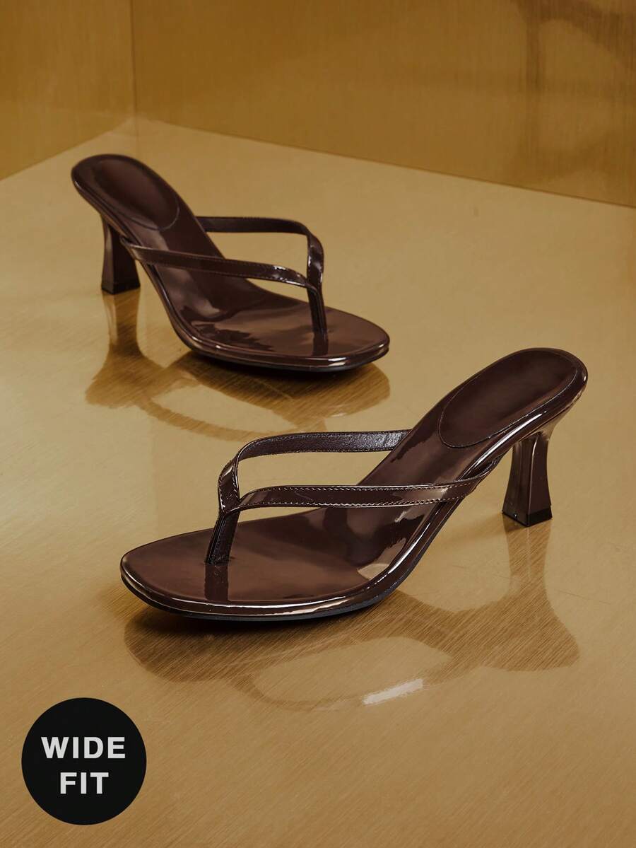 SHUZIA Women's Wide-Fit Minimalist Fashion Comfy Round Toe Stiletto Thong Sandals - Coffee Brown - View 1