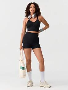 Loungeista EMUPER 1pc Seamless Elastic Racerback Sports Bra & Enhancing Bra For Womenfor Summerfor Summer - Black - View 3