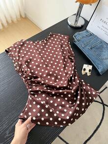 SHEIN Frenchy Áo sơ mi tay ngắn in chấm bi, kiểu dáng thanh lịch, thoải mái, phù hợp cho công sở. - màu nâu - Xem 1
