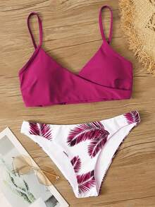 SHEIN Swim Summer Beach Palm Random Print Adjustable Strap Bikini - Multicolor - View 5